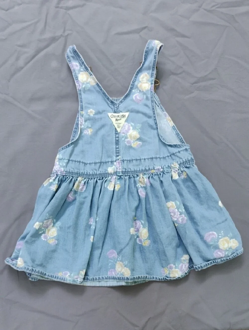 OshKosh B'gosh Light Blue Denim Floral Overall Dress